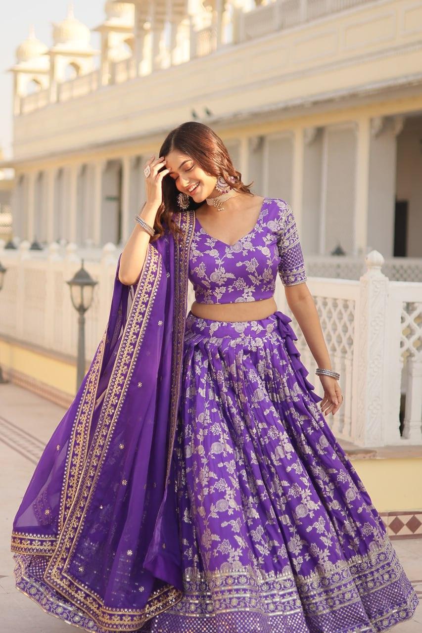 Marvelious Viscous Jacquard Sequins Embroidered Lehenga Choli Set Wholesale Pice For Sale