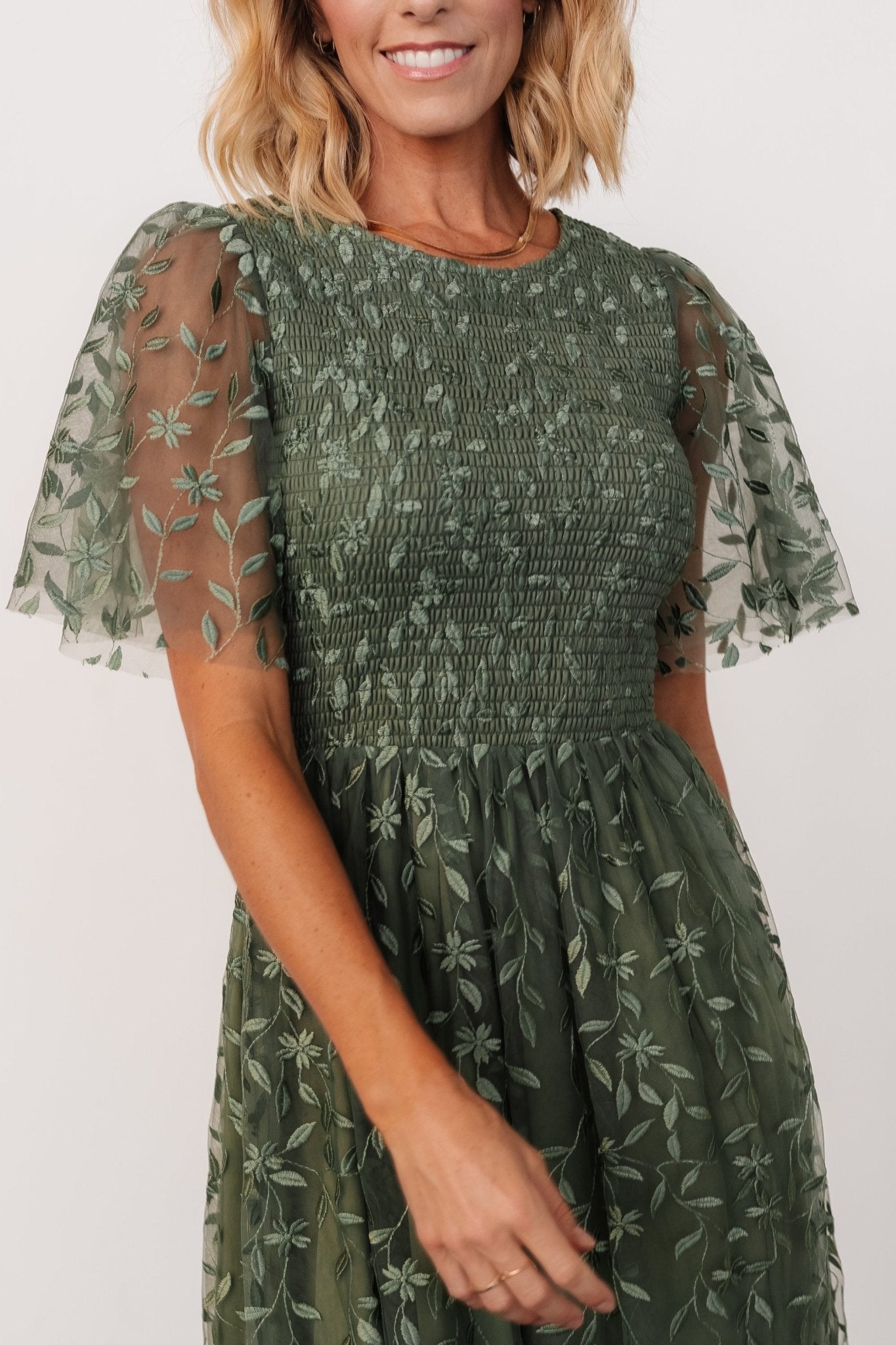 Kendra Embroidered Dress | Dark Sage Discount 2025 New