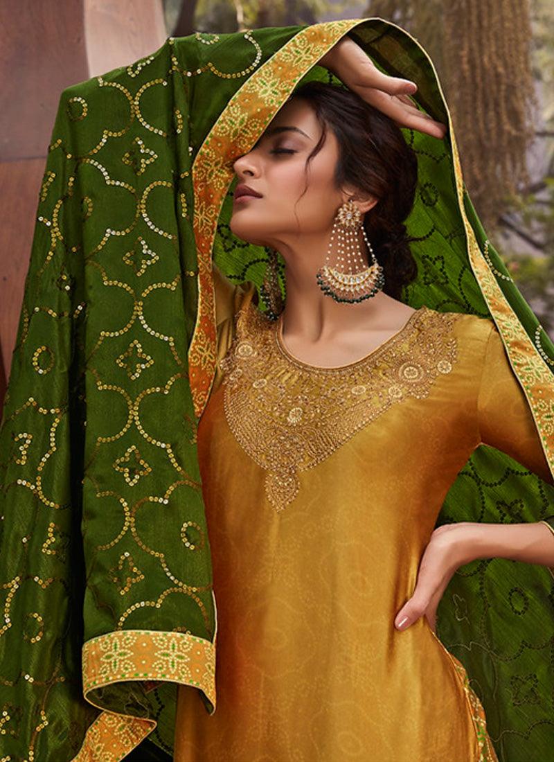 Artistic Zari Work Satin Fabric Printed Palazzo Suit Cheap Countdown Package