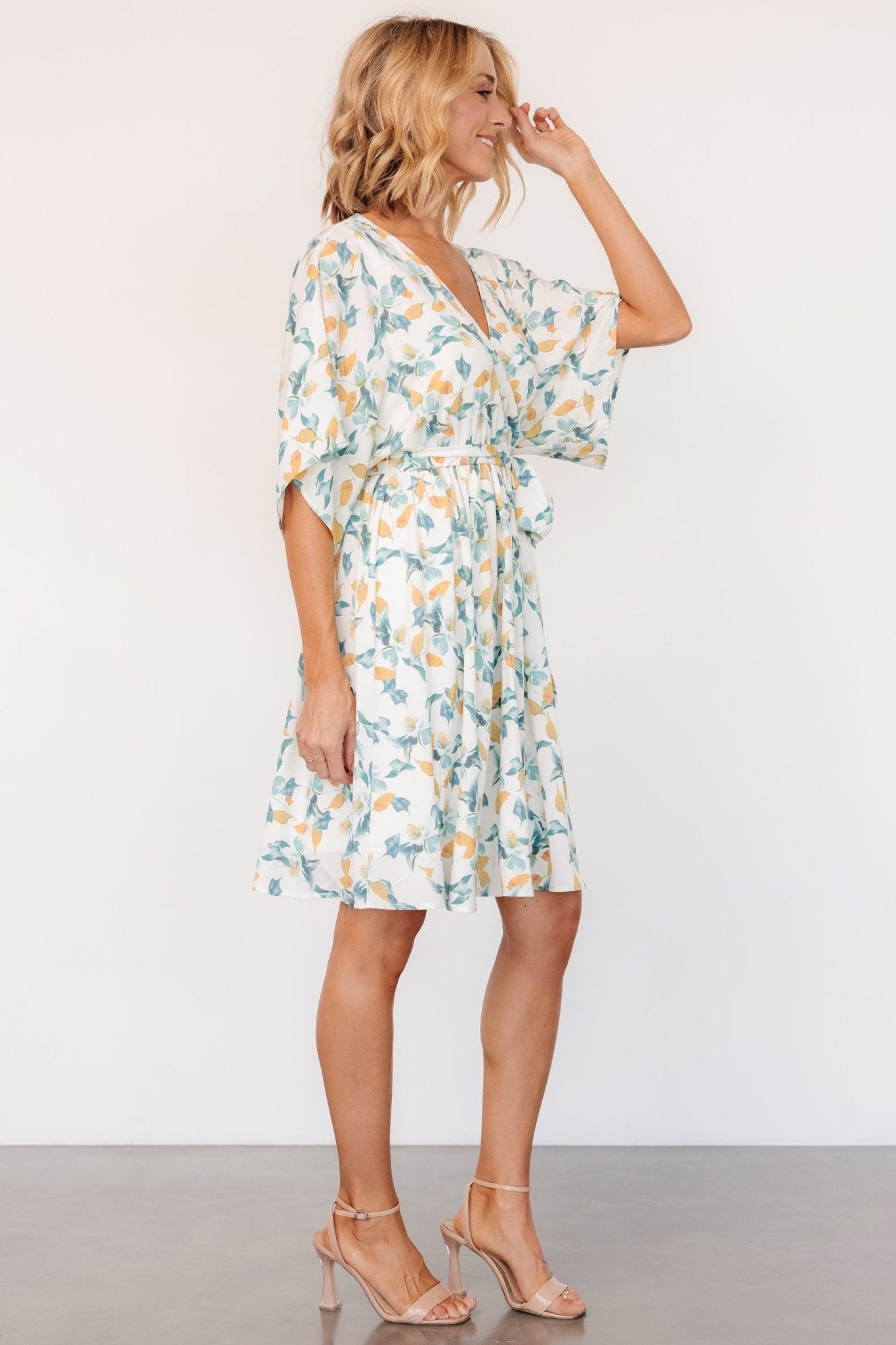 Raina Kimono Short Dress | Off White Multi Floral Pictures Cheap Pice