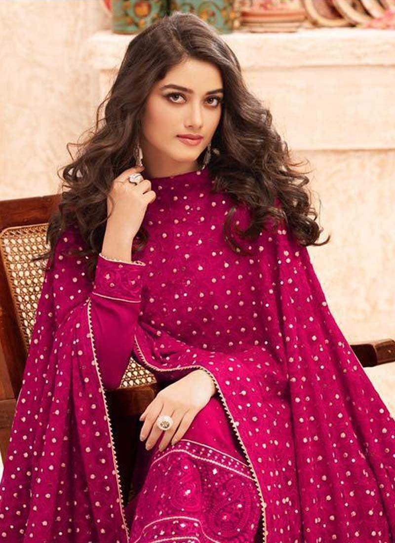 Pink Color Georgette Fabric Stone Work Salwar Kameez Best Sale Online