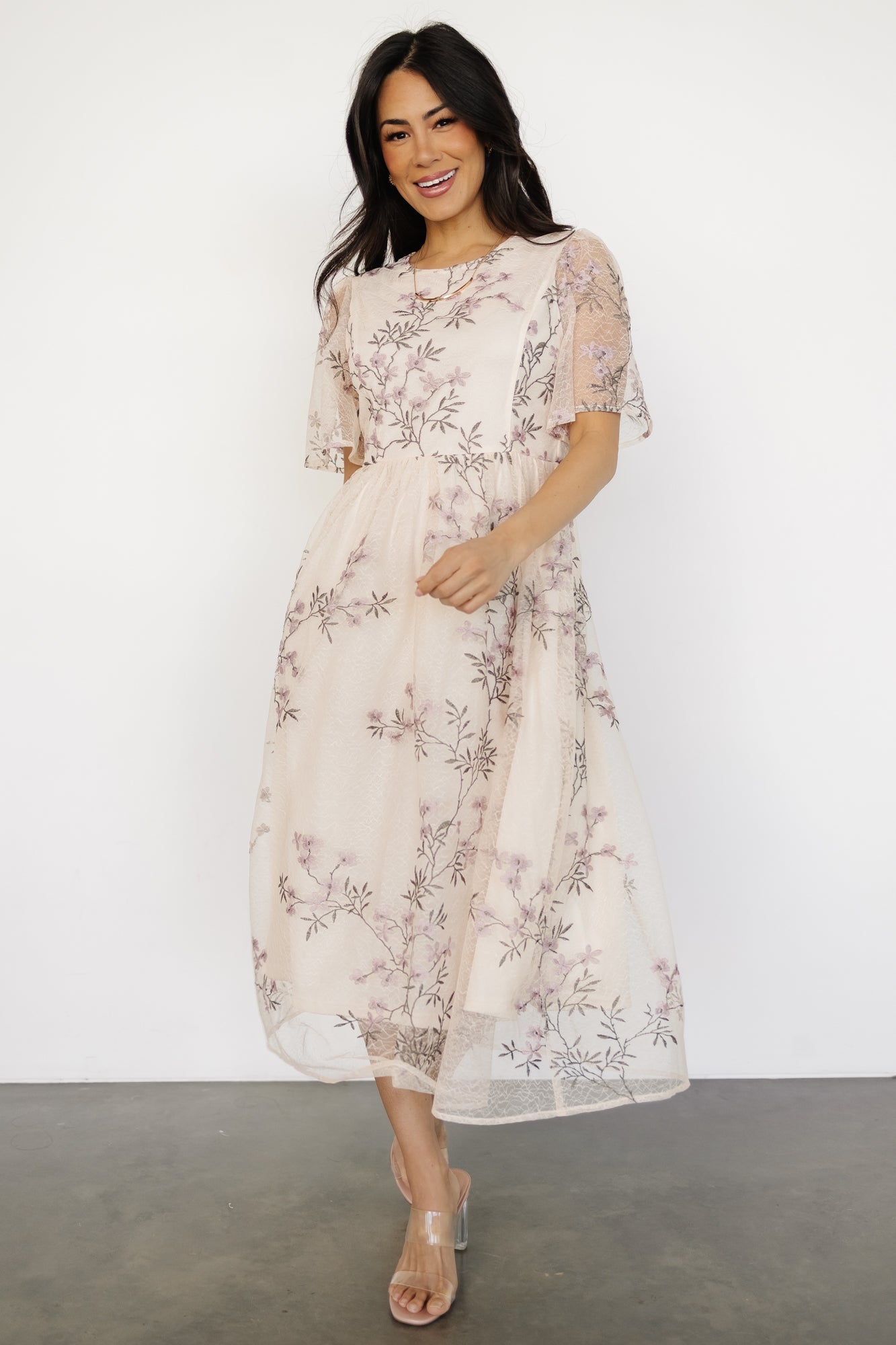 Ashlee Embroidered Midi Dress | Cream + Lavender Floral Newest Online