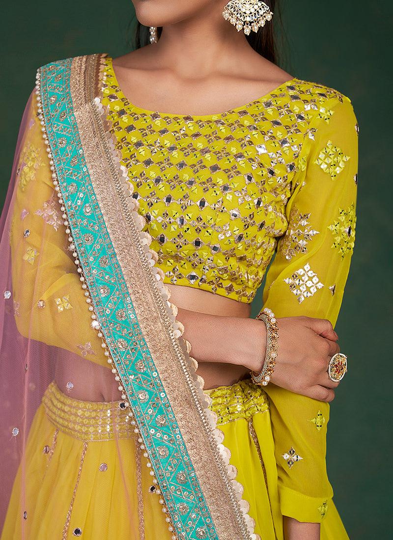 Full Sleeves Lime Yellow Ruffle Lehenga Sale Amazon