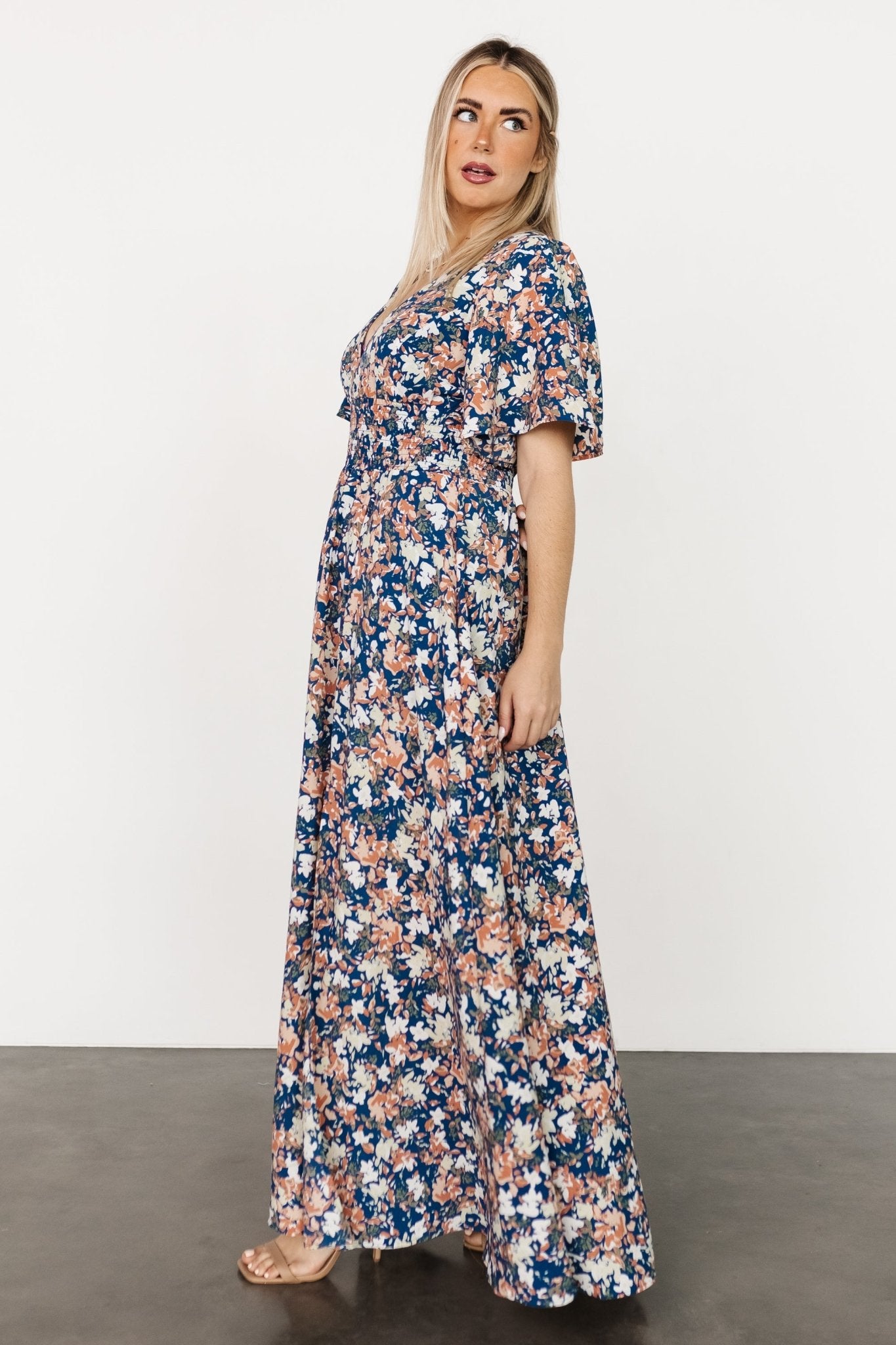 Verona Smocked Maxi Dress | Blue Floral Cheap Sale Enjoy