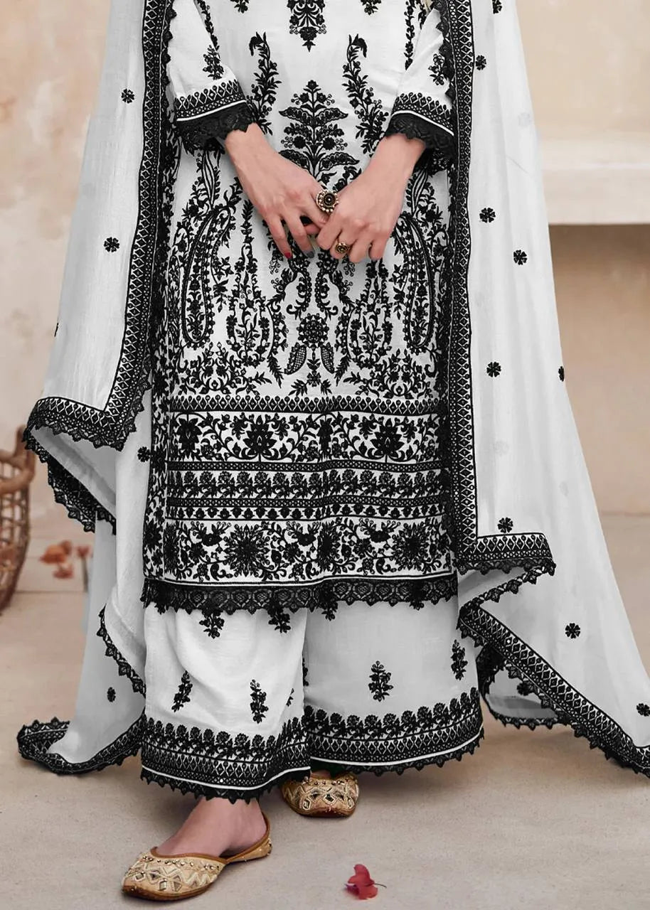 Stunning Black and White Chinon Embroidered Palazzo Suit Sale Fast Delivery