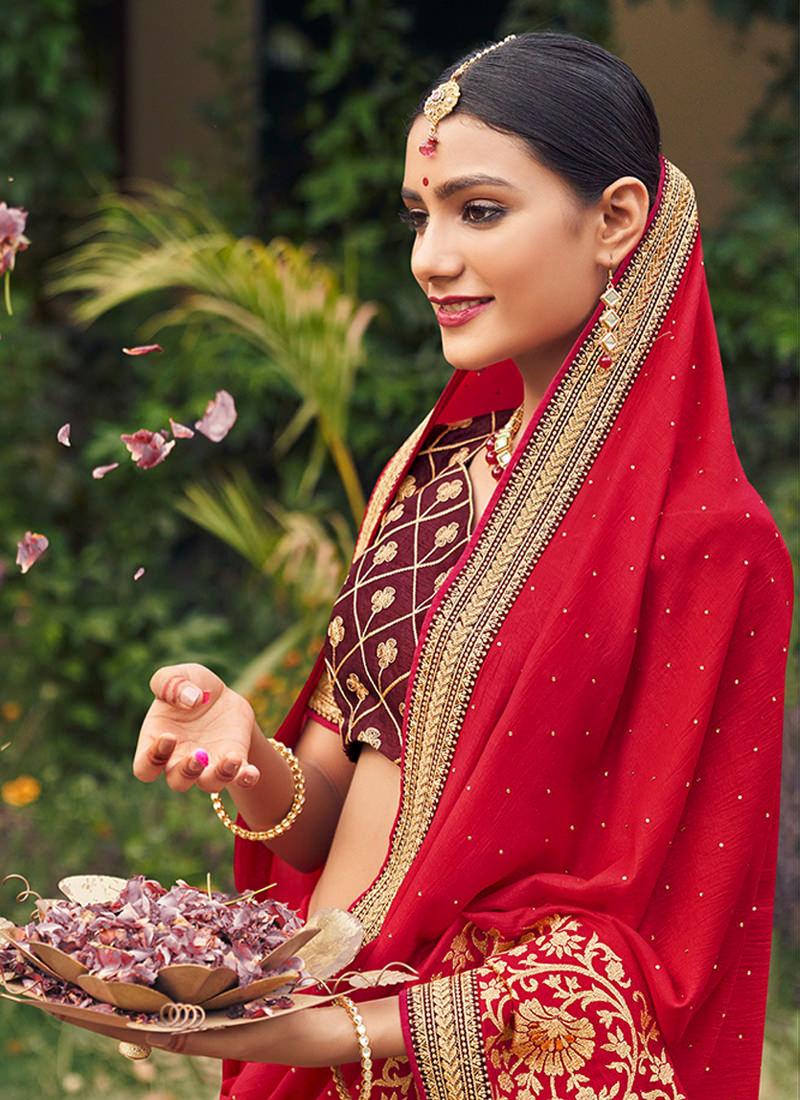 Red Color Embroidered Traditional Saree Classic Cheap Pice