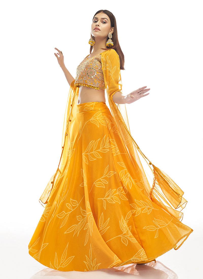 Yellow Mirror Work Lehenga Choli With Jacket Enjoy Cheap Pice