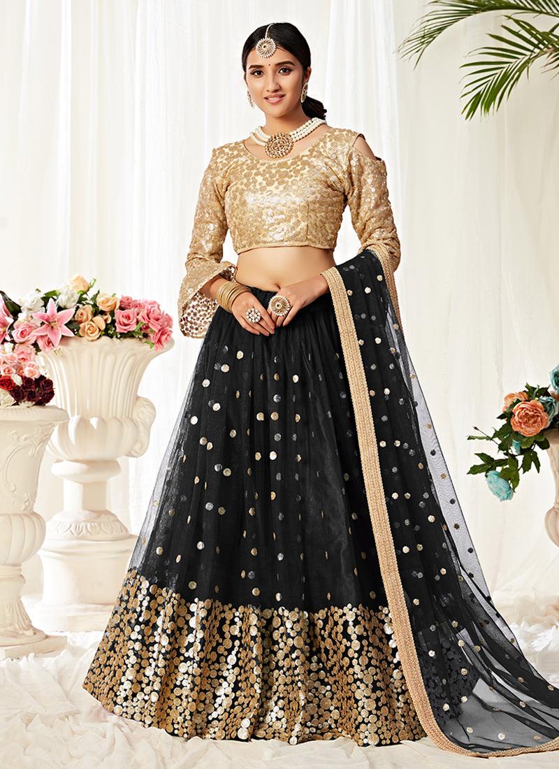 Heavy Sequins Bell Sleeves Black Lehenga Cheap Sale Excellent