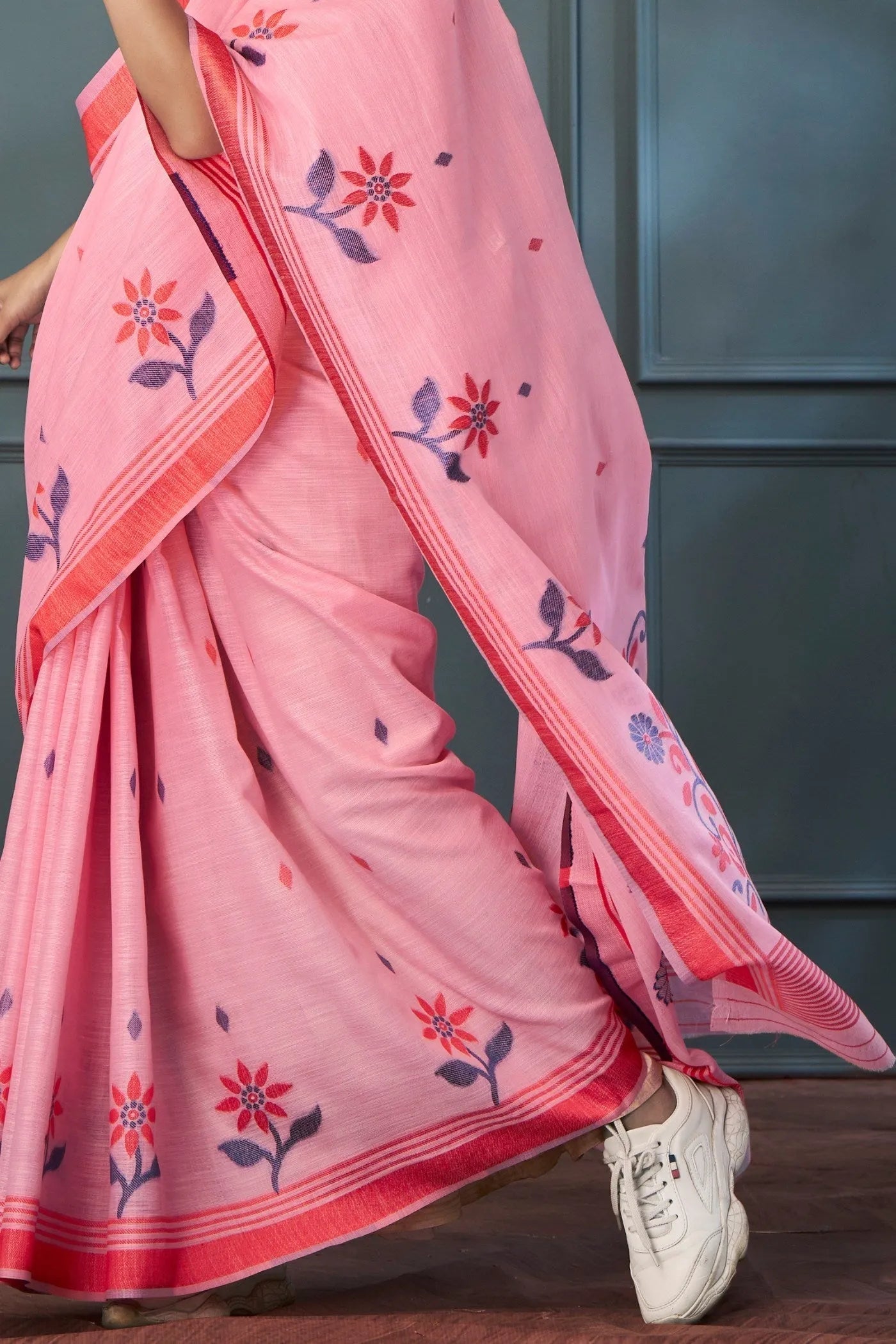 Wewak Pink Handloom Linen Saree In China