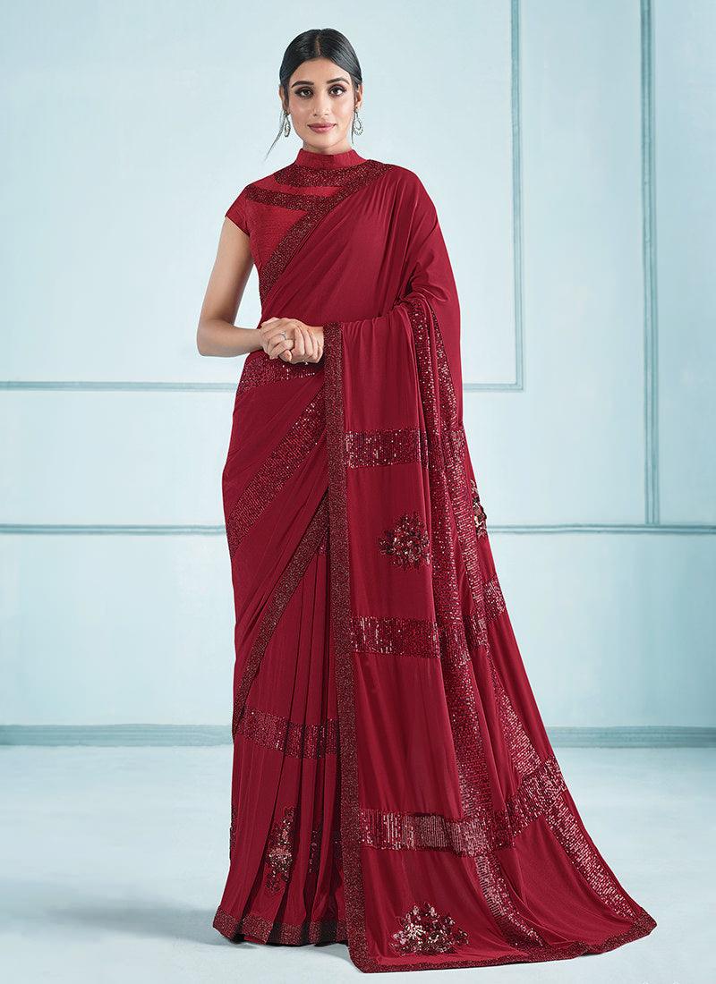 Lycra Fabric Maroon Wedding Saree Clearance Great Deals