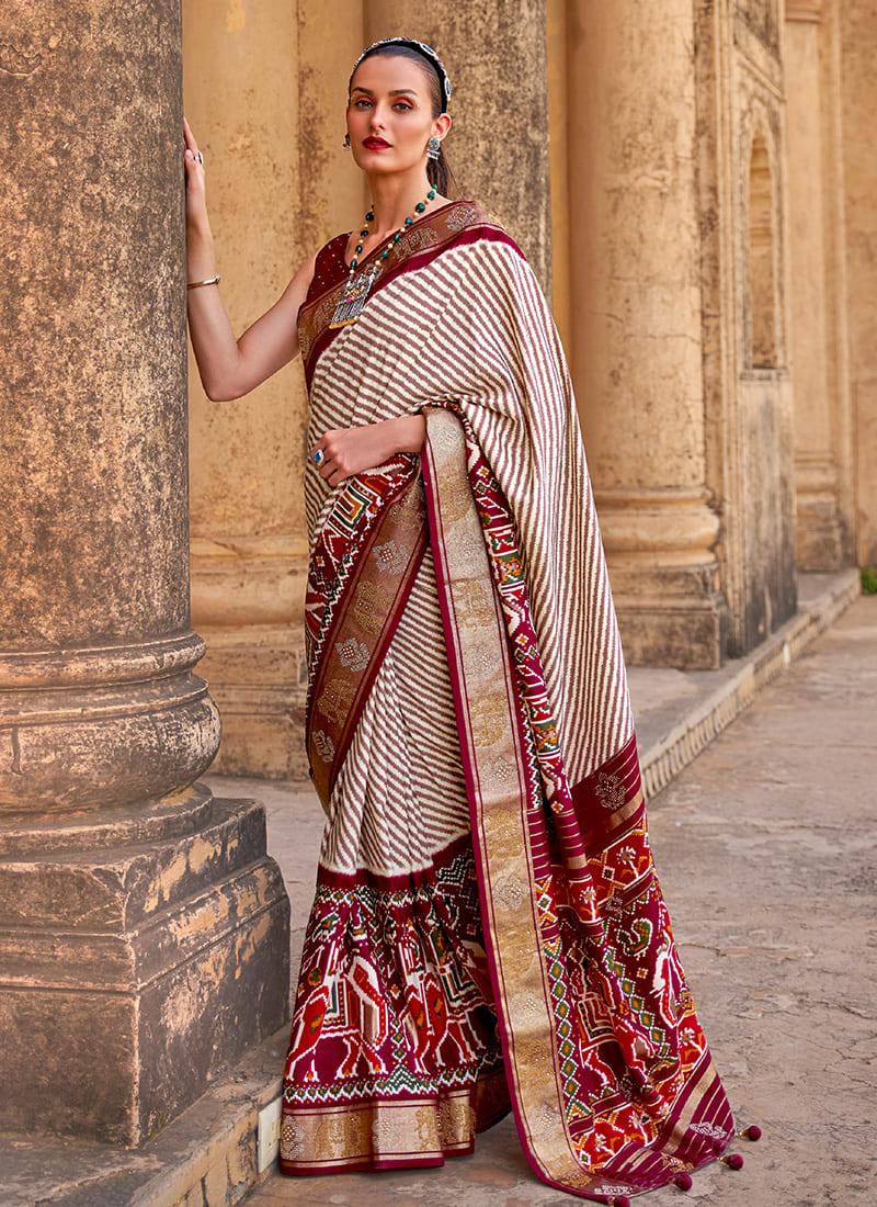 Maroon Color Silk Base Patola Printed Saree With Matching Blouse Outlet Explore