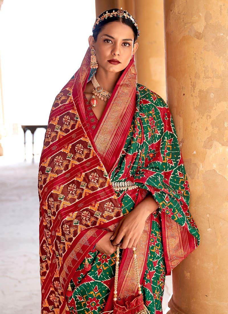 Trendy Silk Base Red Color Swarovski Work Printed Saree Real Cheap Online