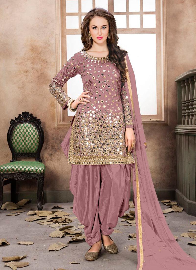 Onion Pink Color Mirror Work Punjabi Salwar Suit Choice