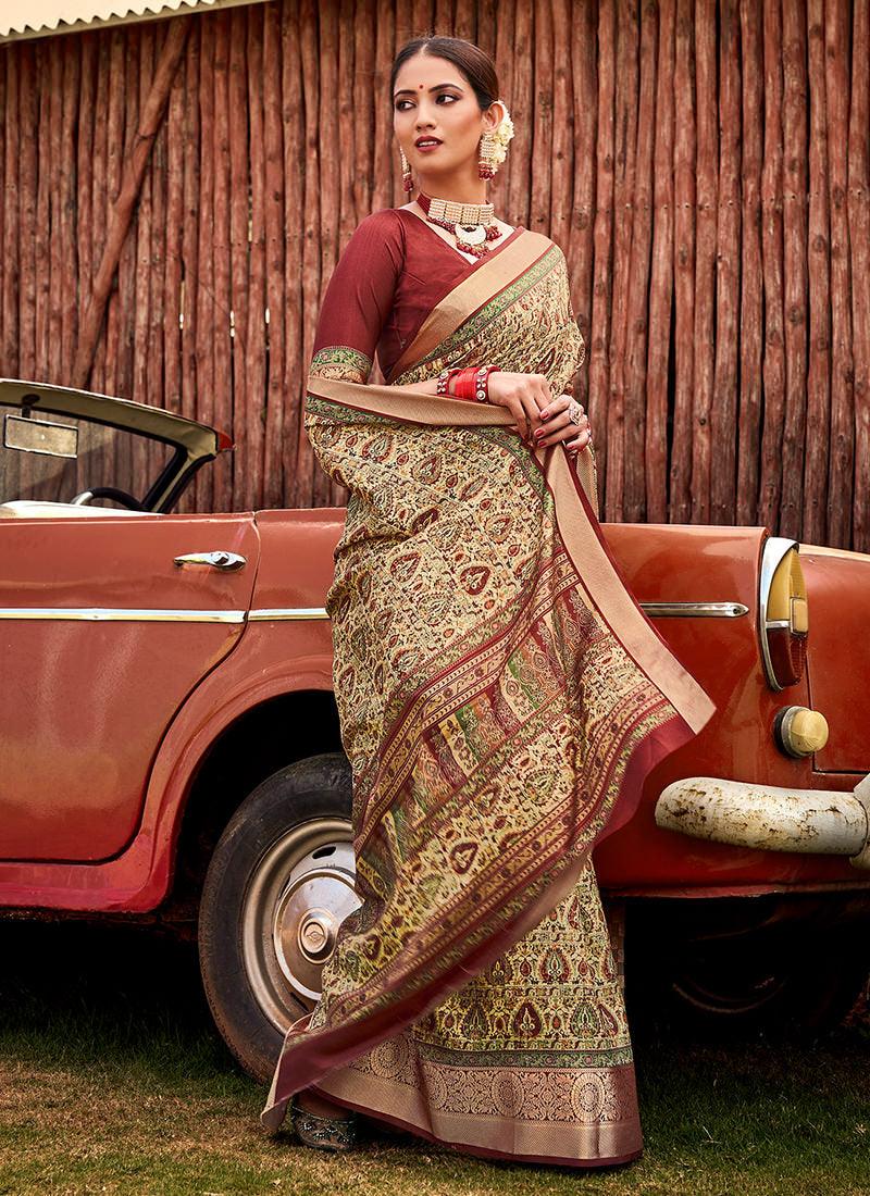 Red Color Digital Print Traditional Saree Outlet Exclusive