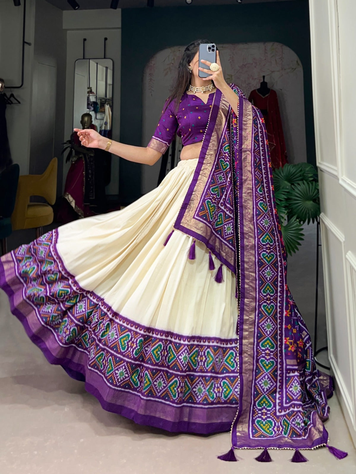 Elegant Designer Tussar Silk Patola Printed Lehenga Choli Set Outlet Locations Sale Online