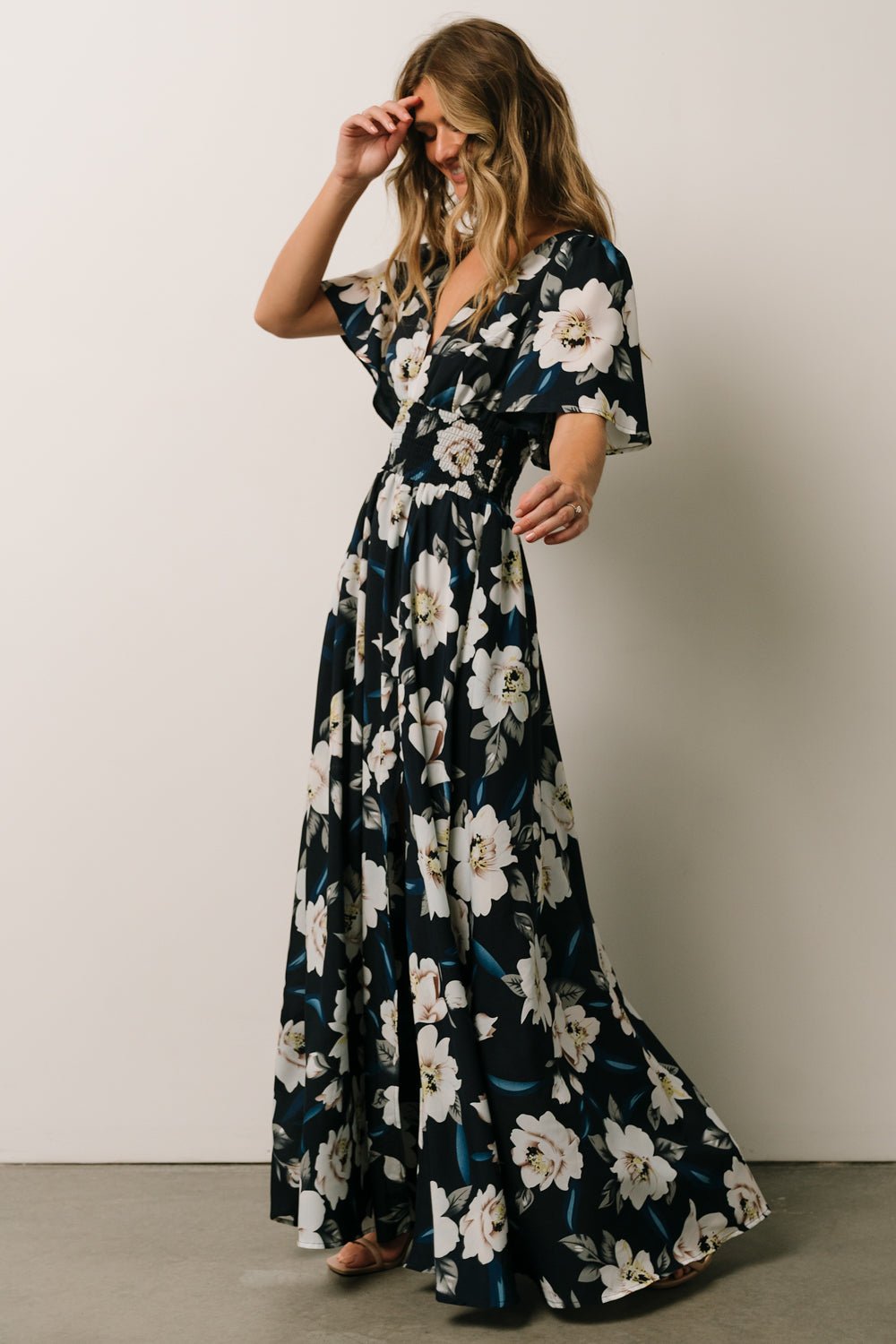 Verona Smocked Maxi Dress | Navy + White Floral Clearance From China