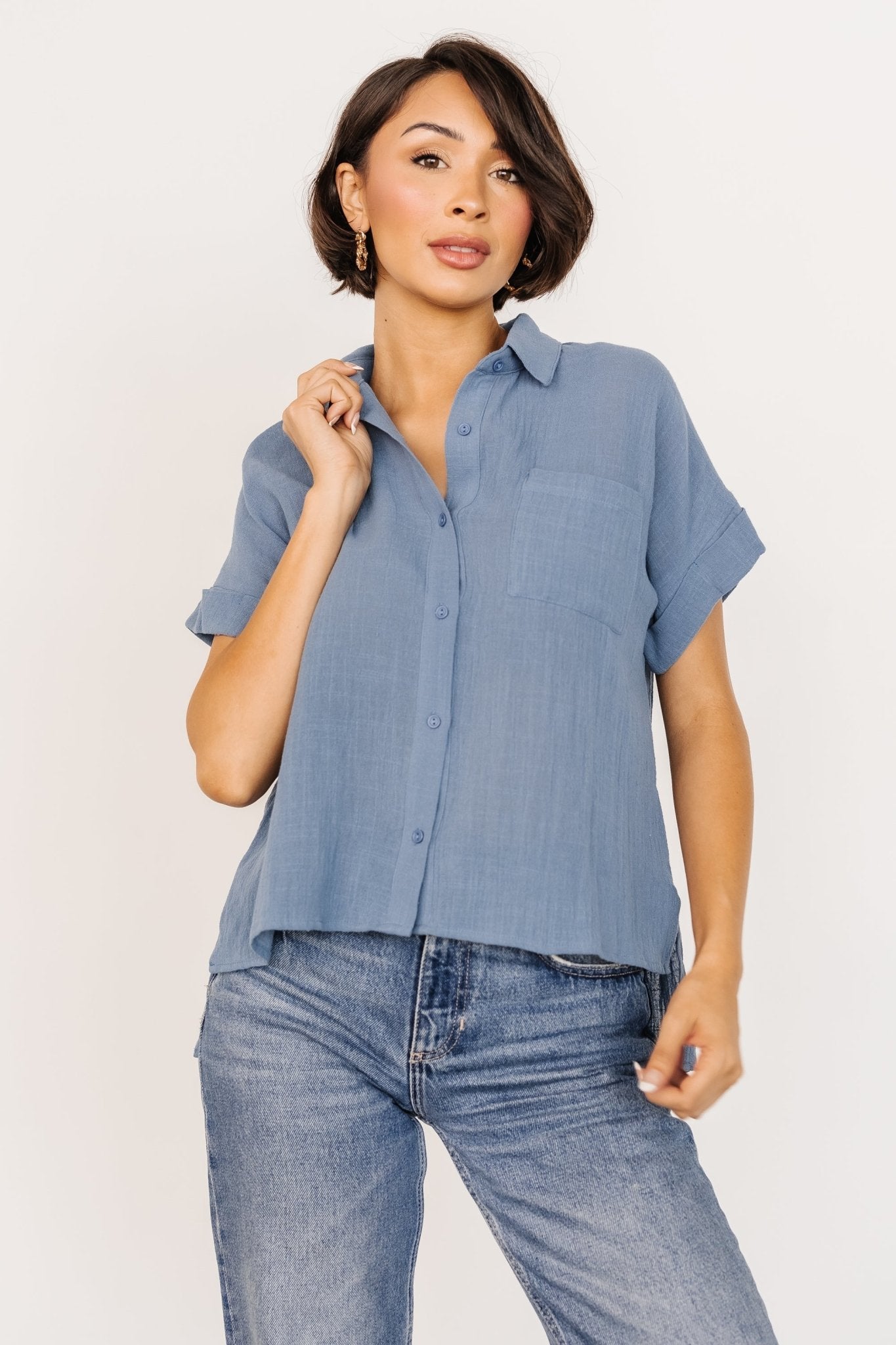 Hammond Short Sleeve Top | Slate Blue Cheap Factory Outlet