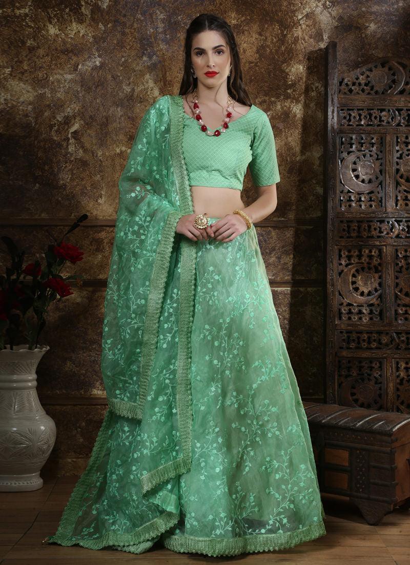 Green Resham Zari And Organza Silk Lehenga Choli Sale Sast