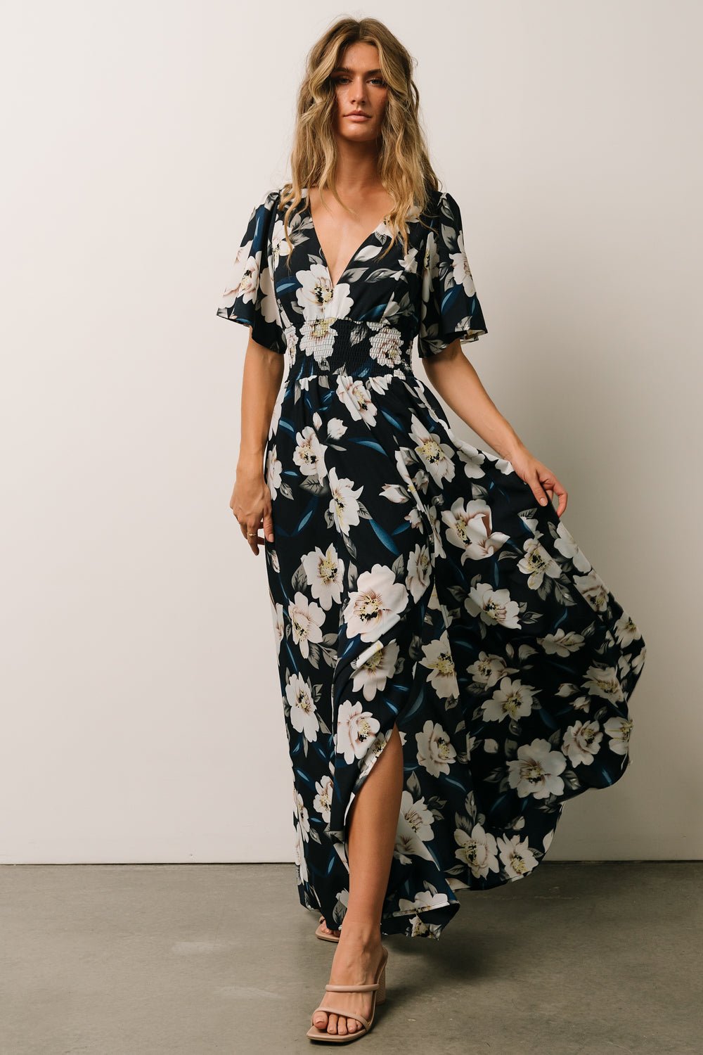 Verona Smocked Maxi Dress | Navy + White Floral Clearance From China