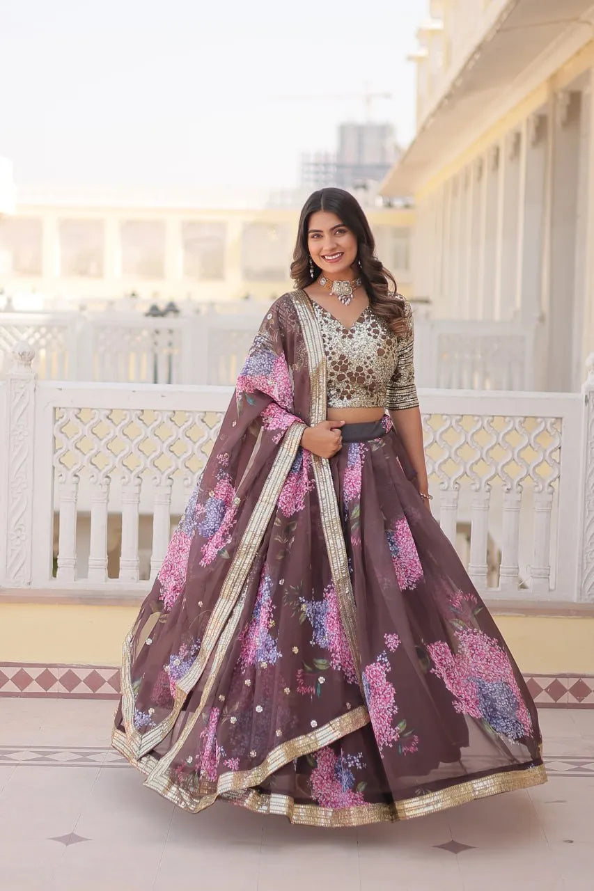 Beautiful Floral Printed Sequins Worked Designer Lehenga Choli Cheap Sale Shop