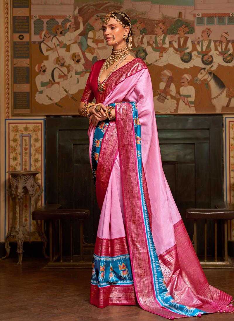 Smooth Silk Fabric Pink Patola Saree Buy Cheap Shop