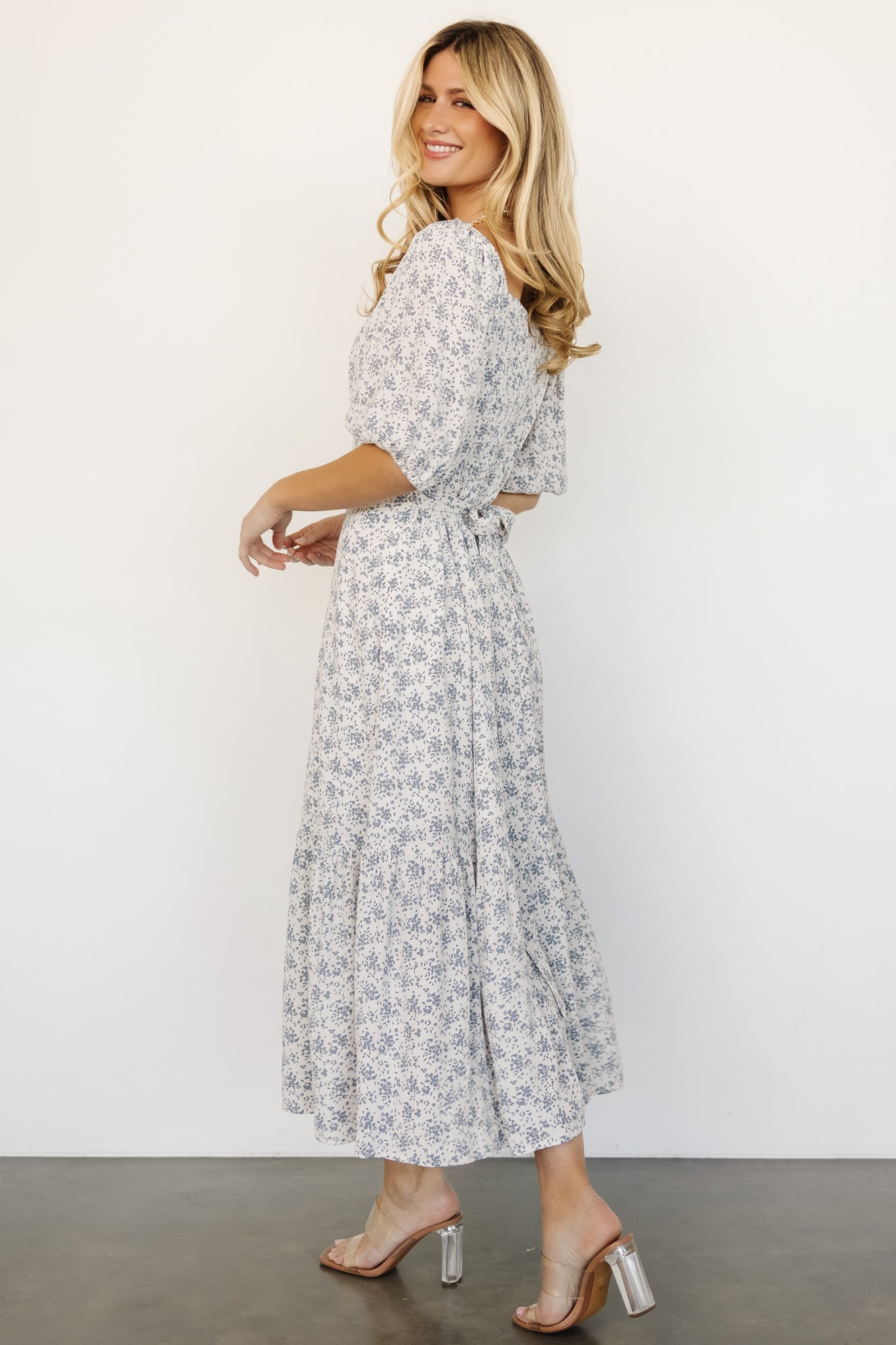 Elisabeth Button Dress | Off White + Blue Floral Cheap Sale Cheapest