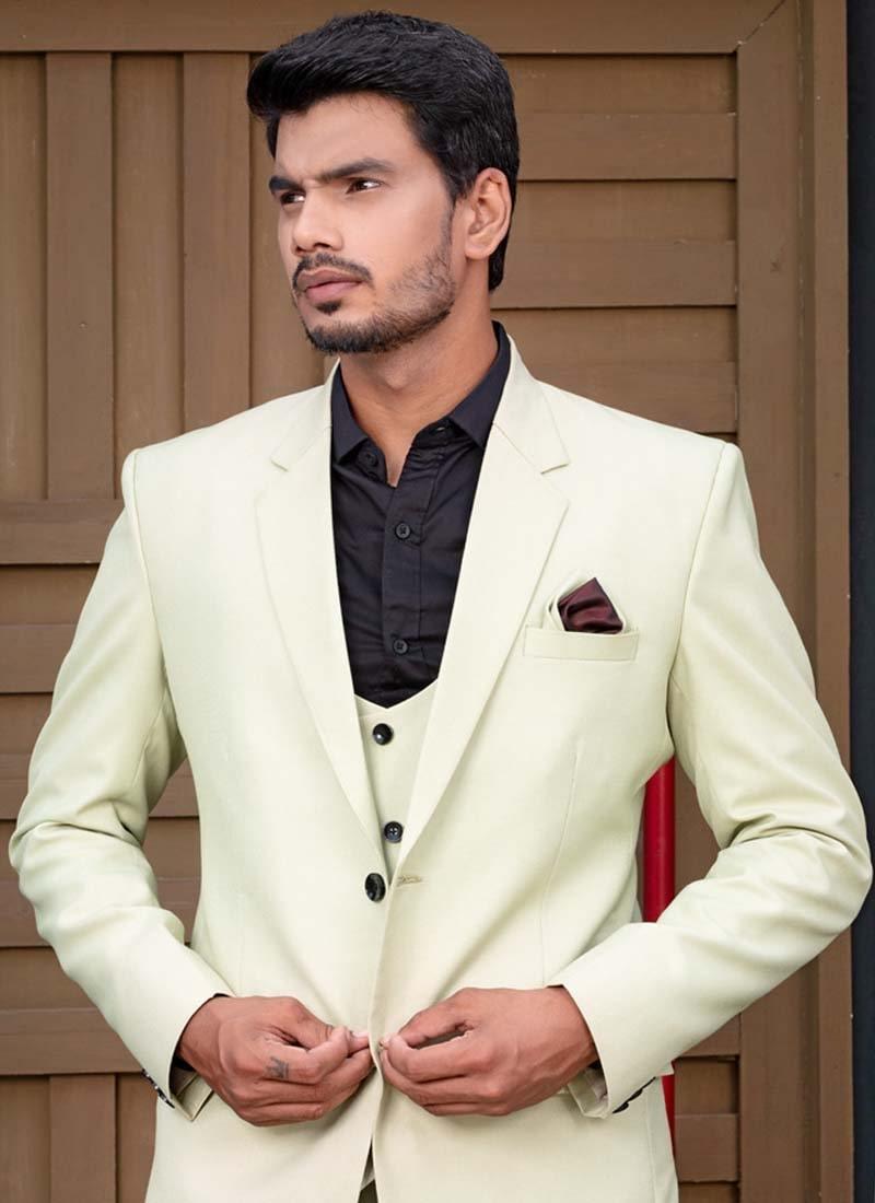 Light Yellow Color Single Breasted Two Button Structured Fit Suit Online Online Original