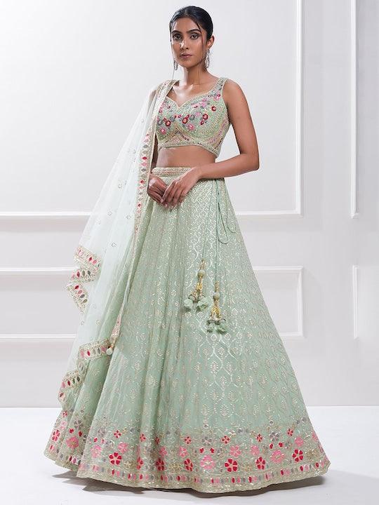 Pastel Green Georgette lucknowi style lehenga choli Clearance Best Store To Get