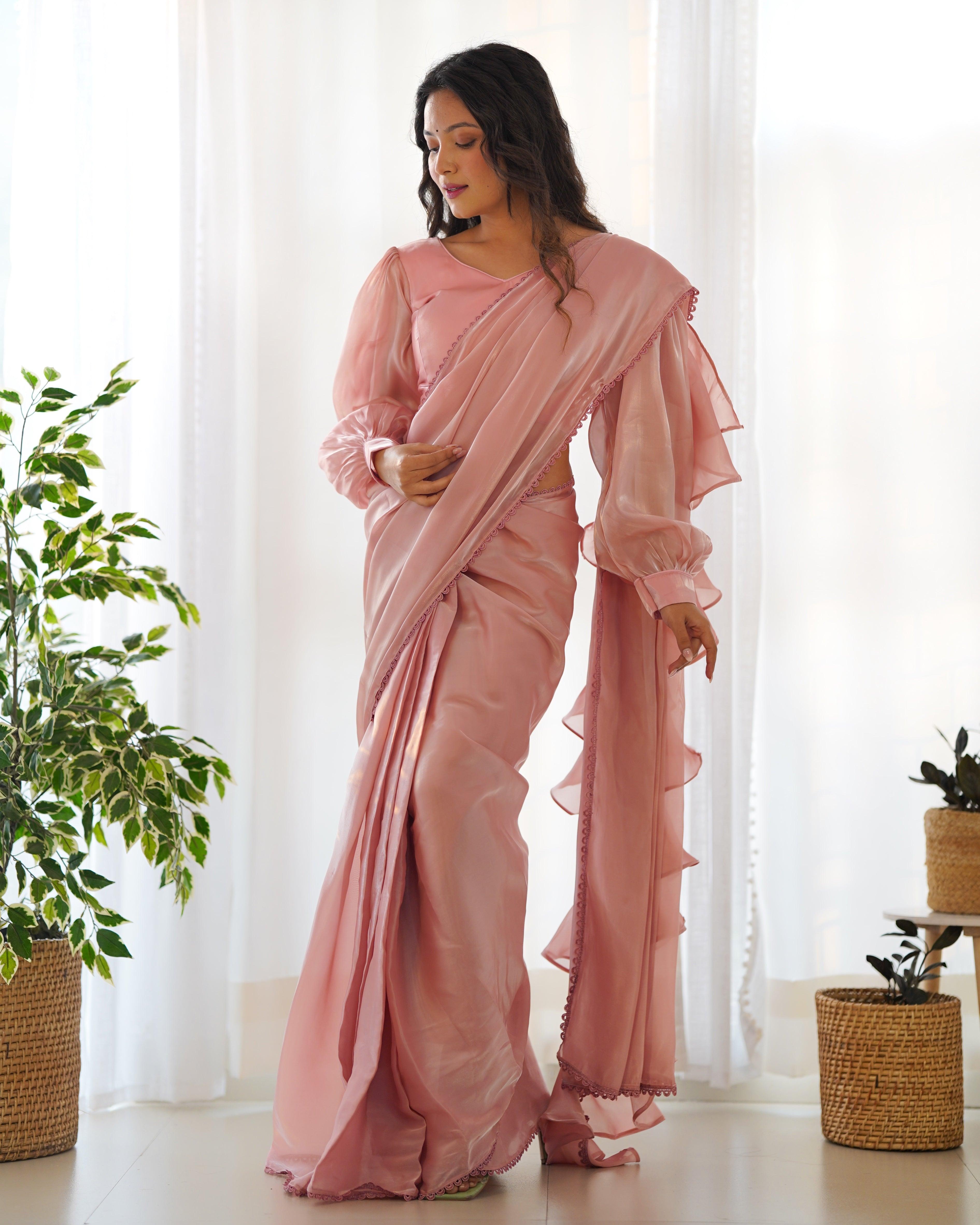 peach color ready to wear ruffle saree Nicekicks Online