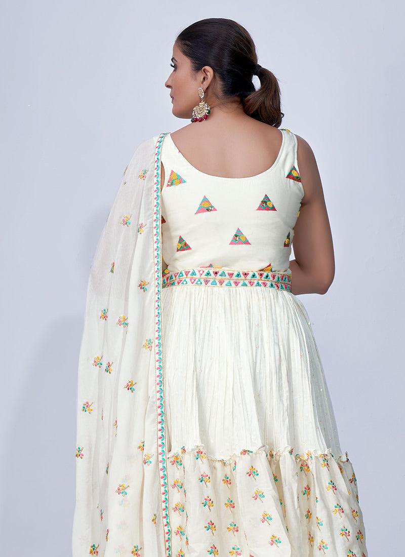 Thread With Mirror Work Off-White Palazzo Suit Free Shipping View