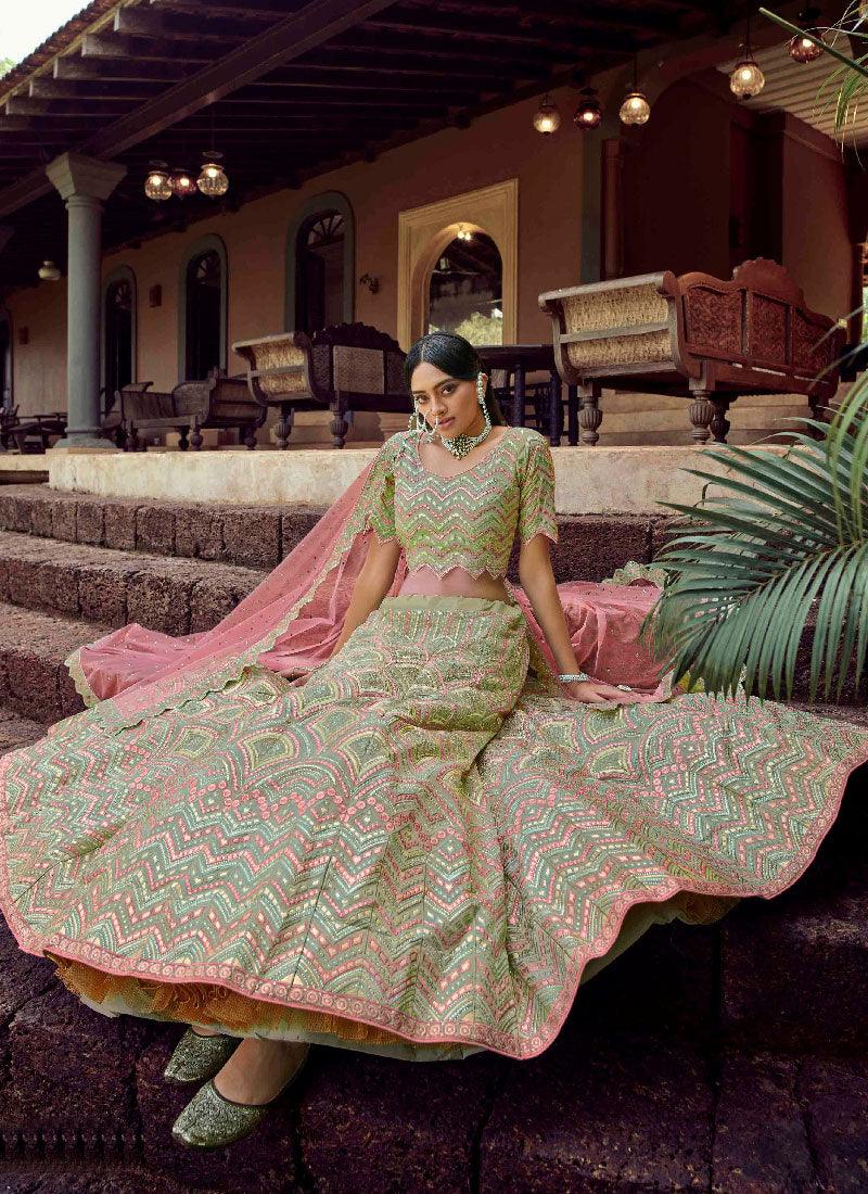 Alluring Green Color Organza Base Designer Bridal Wear Lehenga Choli Free Shipping Deals