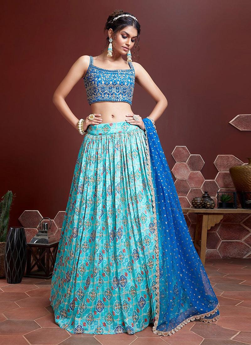 Sky Blue Crushed Lehenga With Sleeveless Choli Outlet Deals