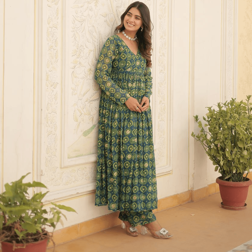 Green georgette readymade printed pant style suit Visit New For Sale