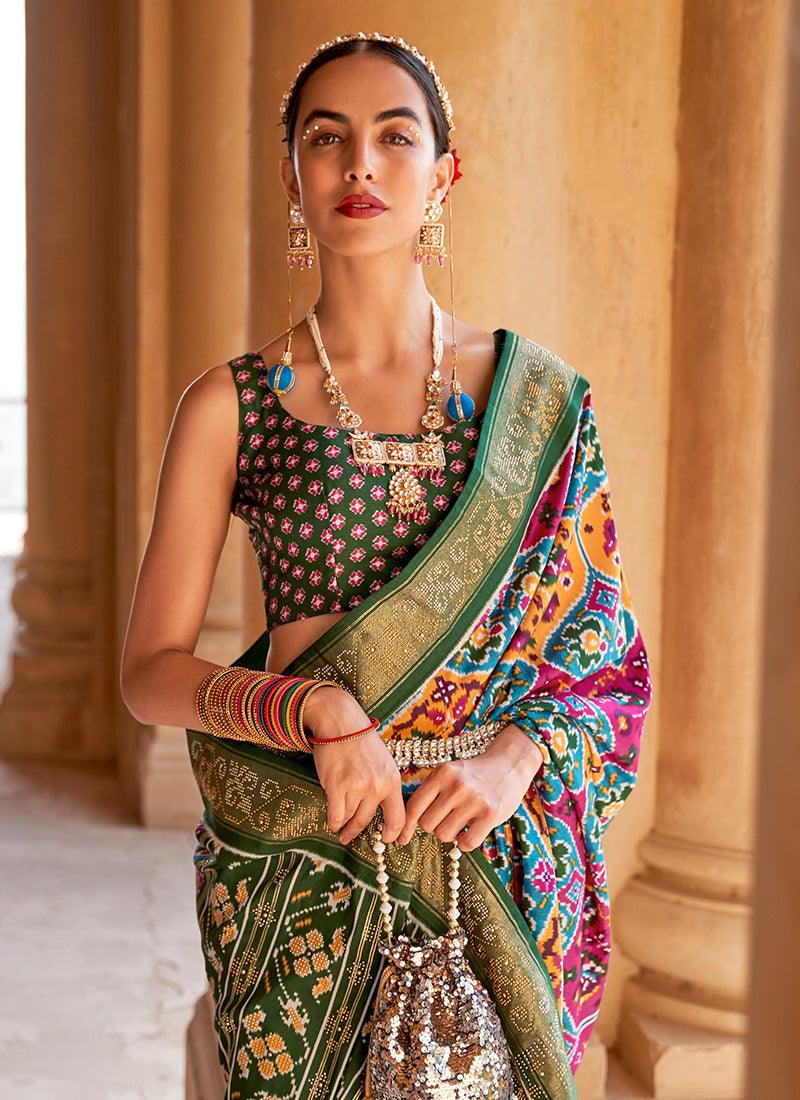 Elegant Silk Base Multi Color Swarovski Work Printed Saree Top Quality For Sale