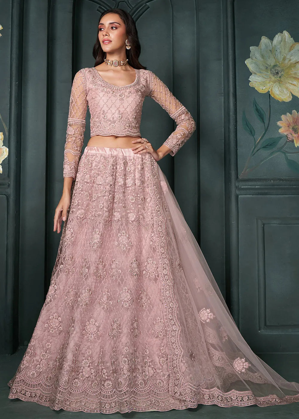 Designer Dusty Pink Beautifully Embroidered Bridal  Lehenga Choli Outlet Amazing Pice