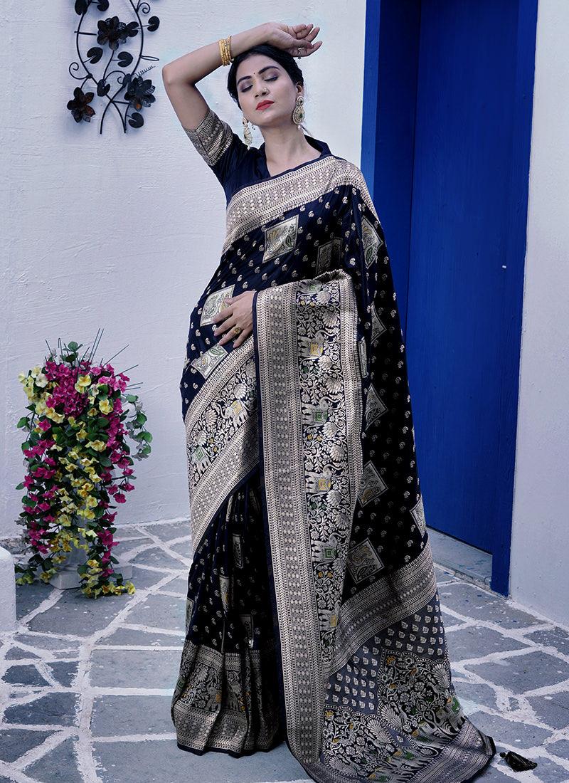 Dark Blue Classic Silk Saree Discount Countdown Package