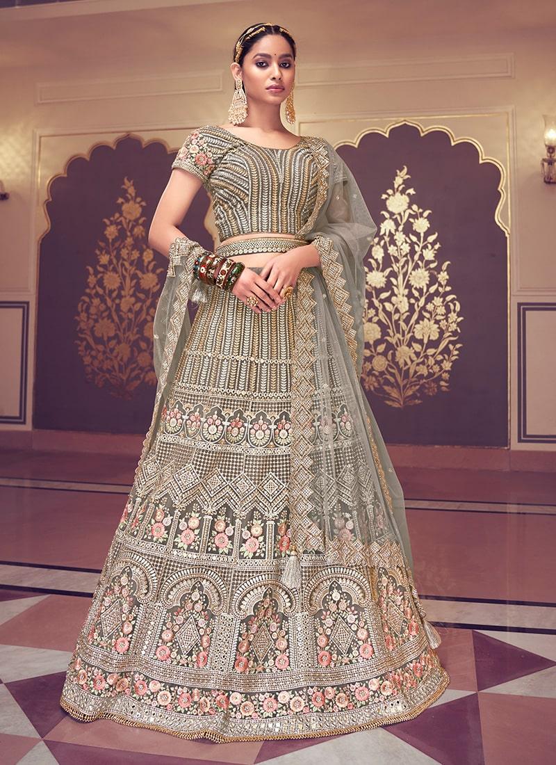 Heavy Zarkan And Mirror Work Grey Color Bridesmaid Lehenga Choli Enjoy Cheap Pice