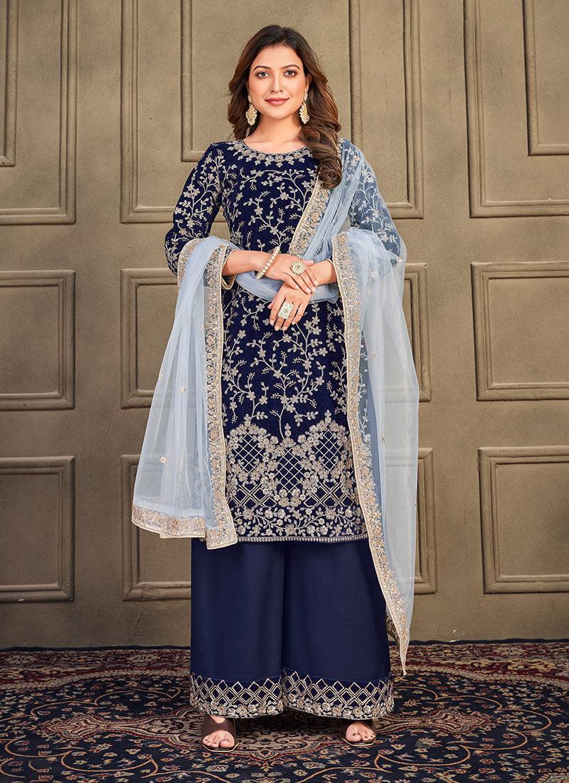 Dori Embroidery Navy Blue Palazzo Suit Free Shipping Pick A Best