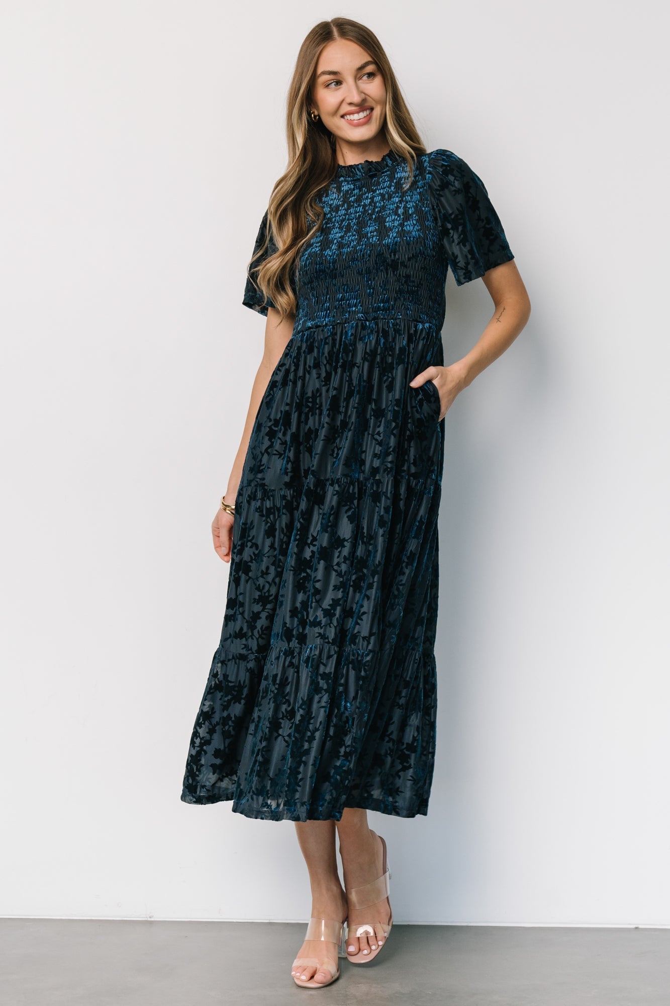 Callen Smocked Velvet Dress | Deep Blue Discount Outlet Locations