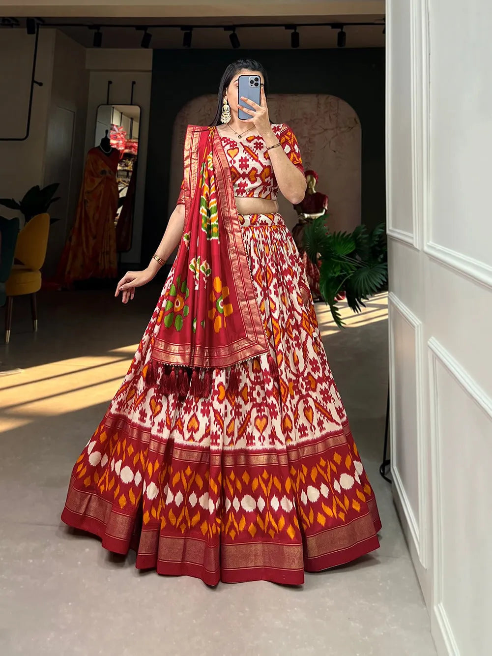 Awesome Tussar Silk Patola Printed Foil Worked Lehenga Choli Clearance Eastbay