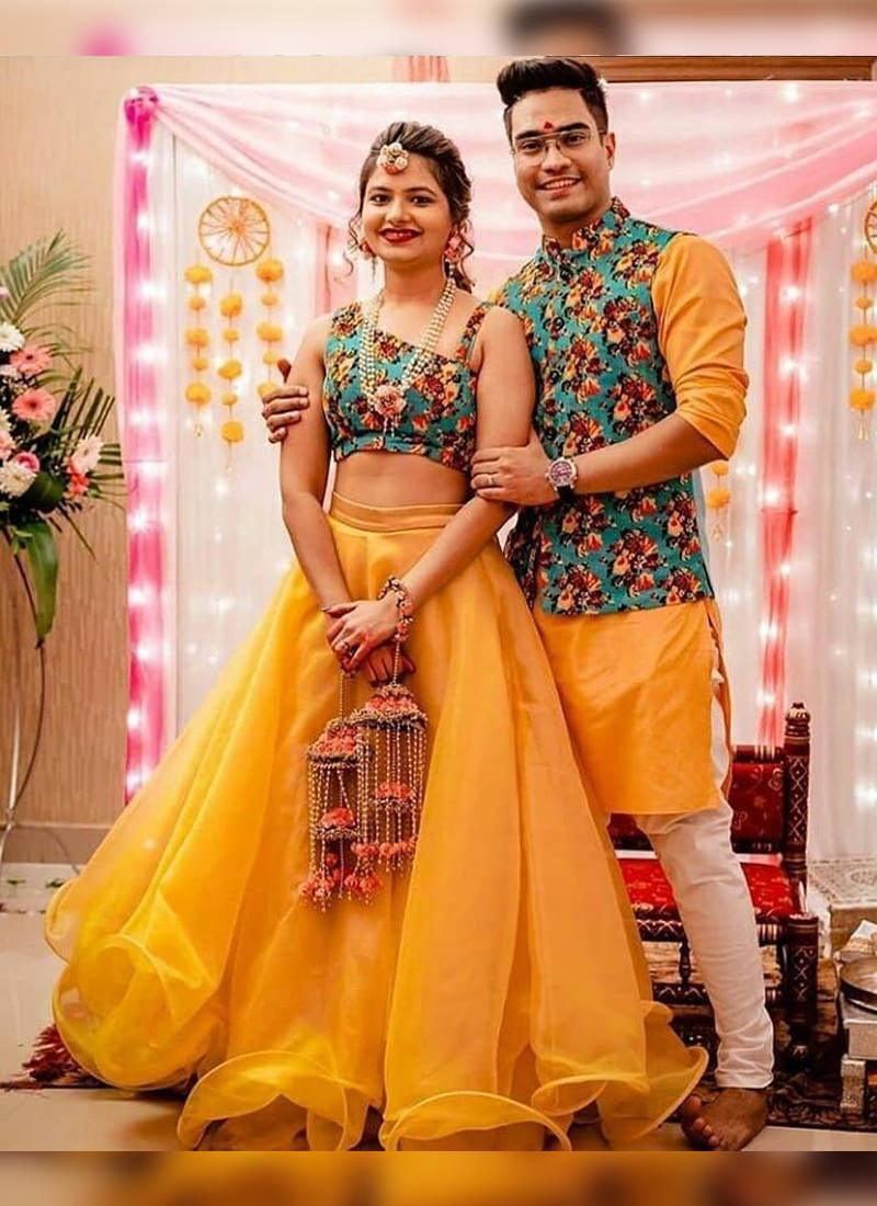 Impressive Mustard Yellow Organza Designer Haldi Special Lehenga Choli Cheap Sale Cheapest