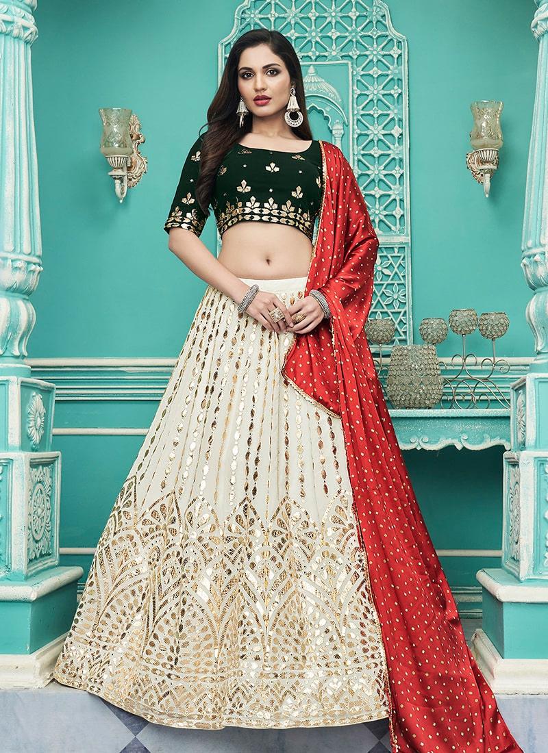 Off-White Color Georgette Base Lehenga With Gota Work Shop Offer