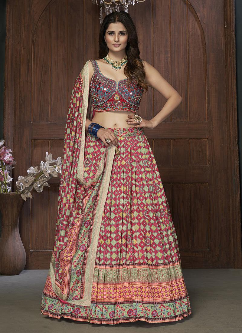 Multi Color Art Silk Material Lehenga With Sequins Work Cheapest Online