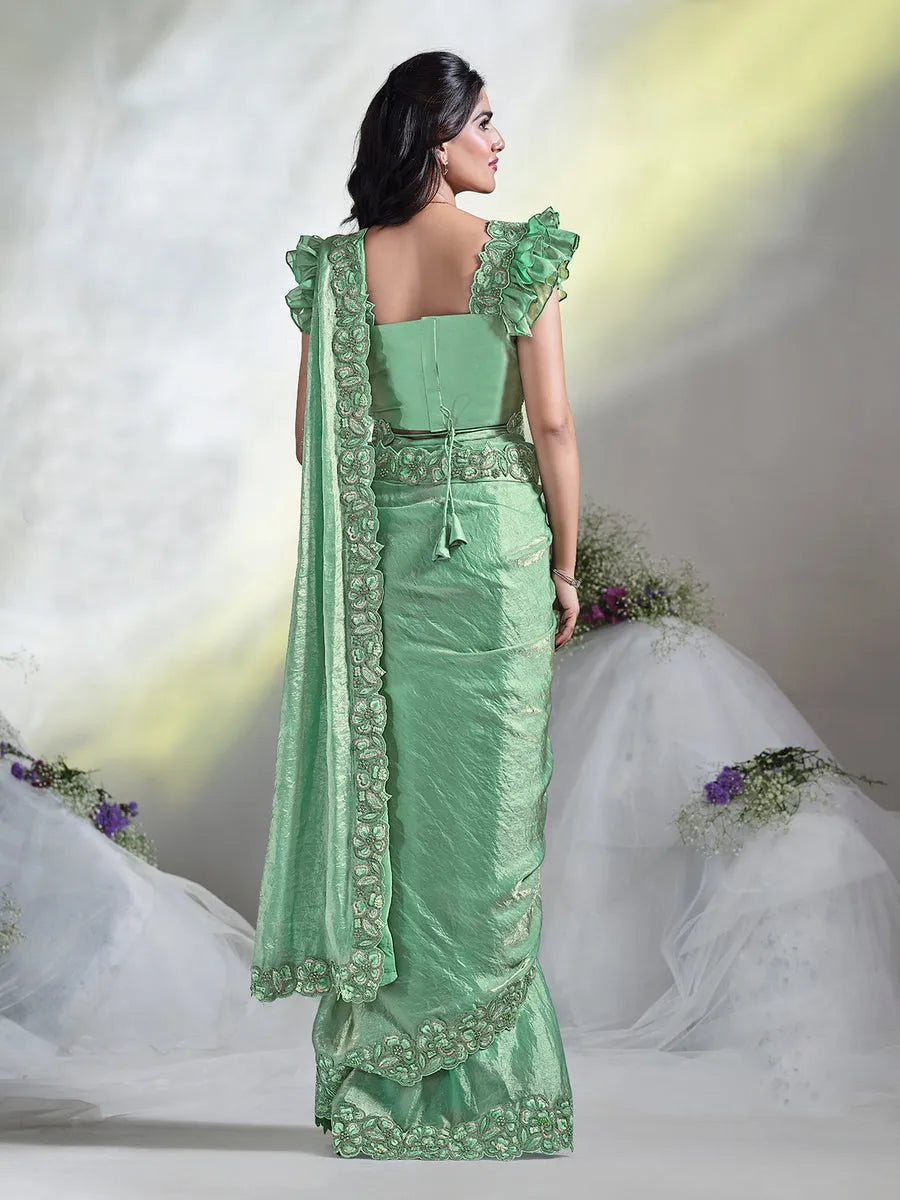 Sublime Sea Green Ready To Wear To Tone Satin Silk Saree Discount Get To Buy