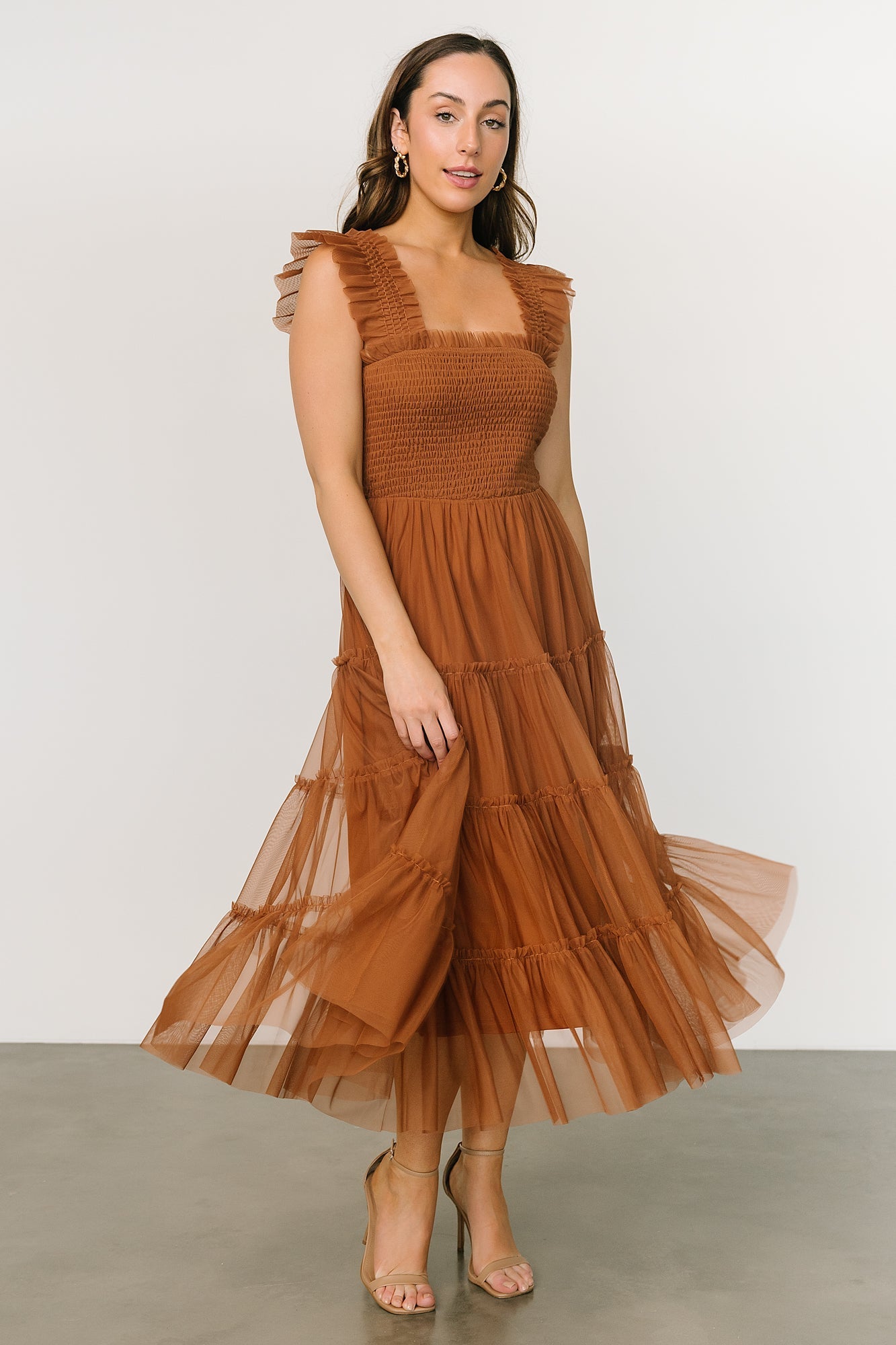 Emma Smocked Tulle Dress | Mocha Discount