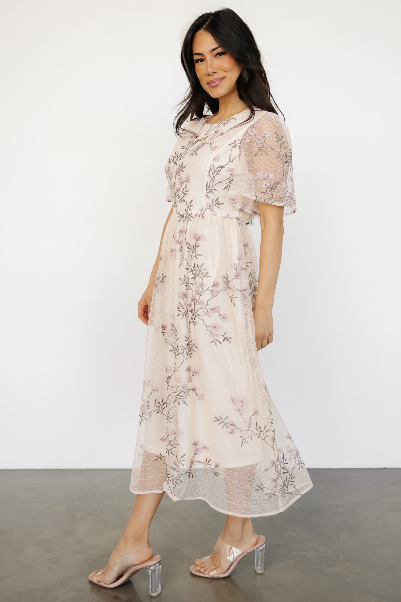 Ashlee Embroidered Midi Dress | Cream + Lavender Floral Newest Online