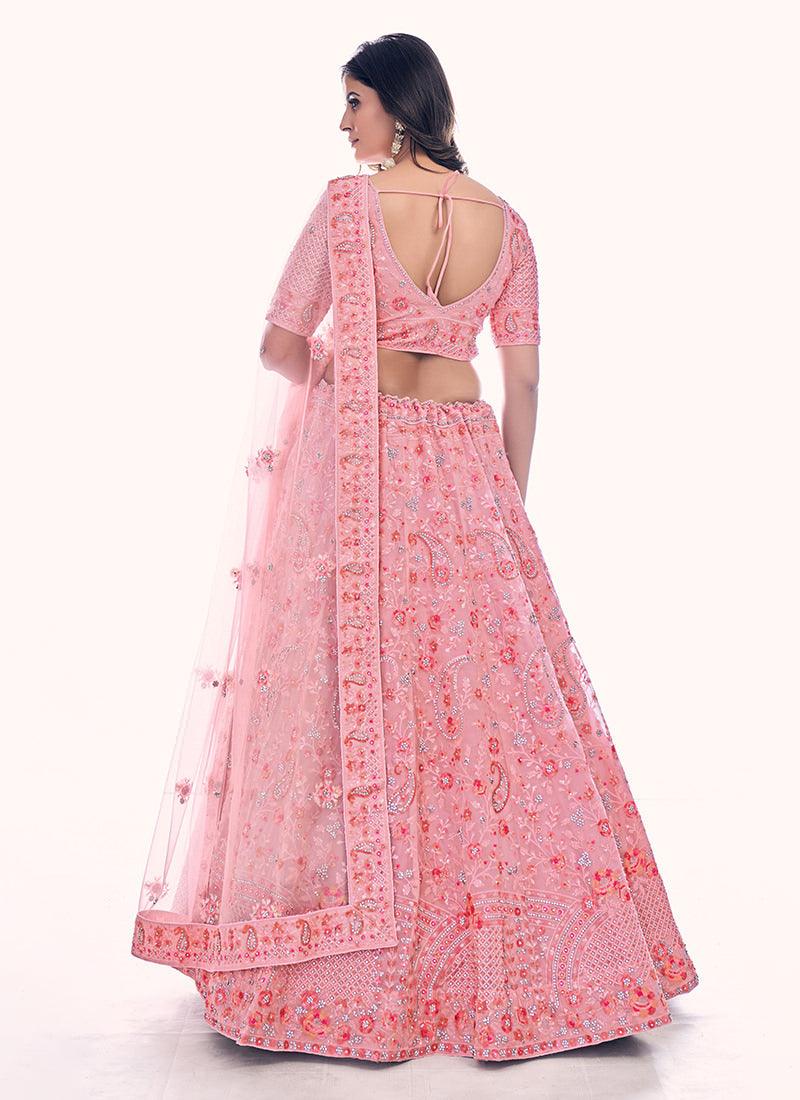 Heavy Embroidered Pink Soft Net Lehenga Pay With Visa Cheap Pice