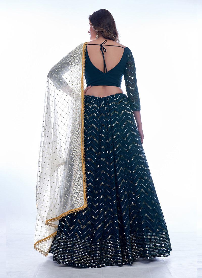 Navy Blue Sequins Work Kalidar Chaniya Choli With Paypal Cheap Online