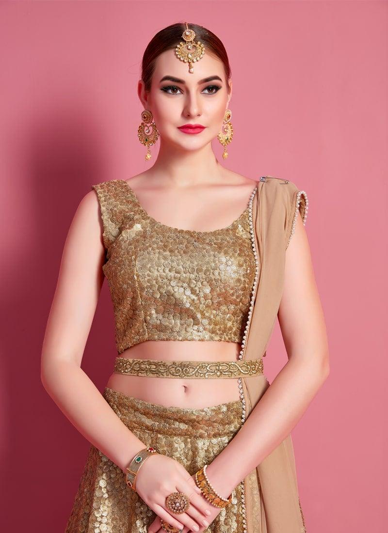 Beige Color Soft Net Material Sequins Work Lehenga Choli Sale Online Cheap