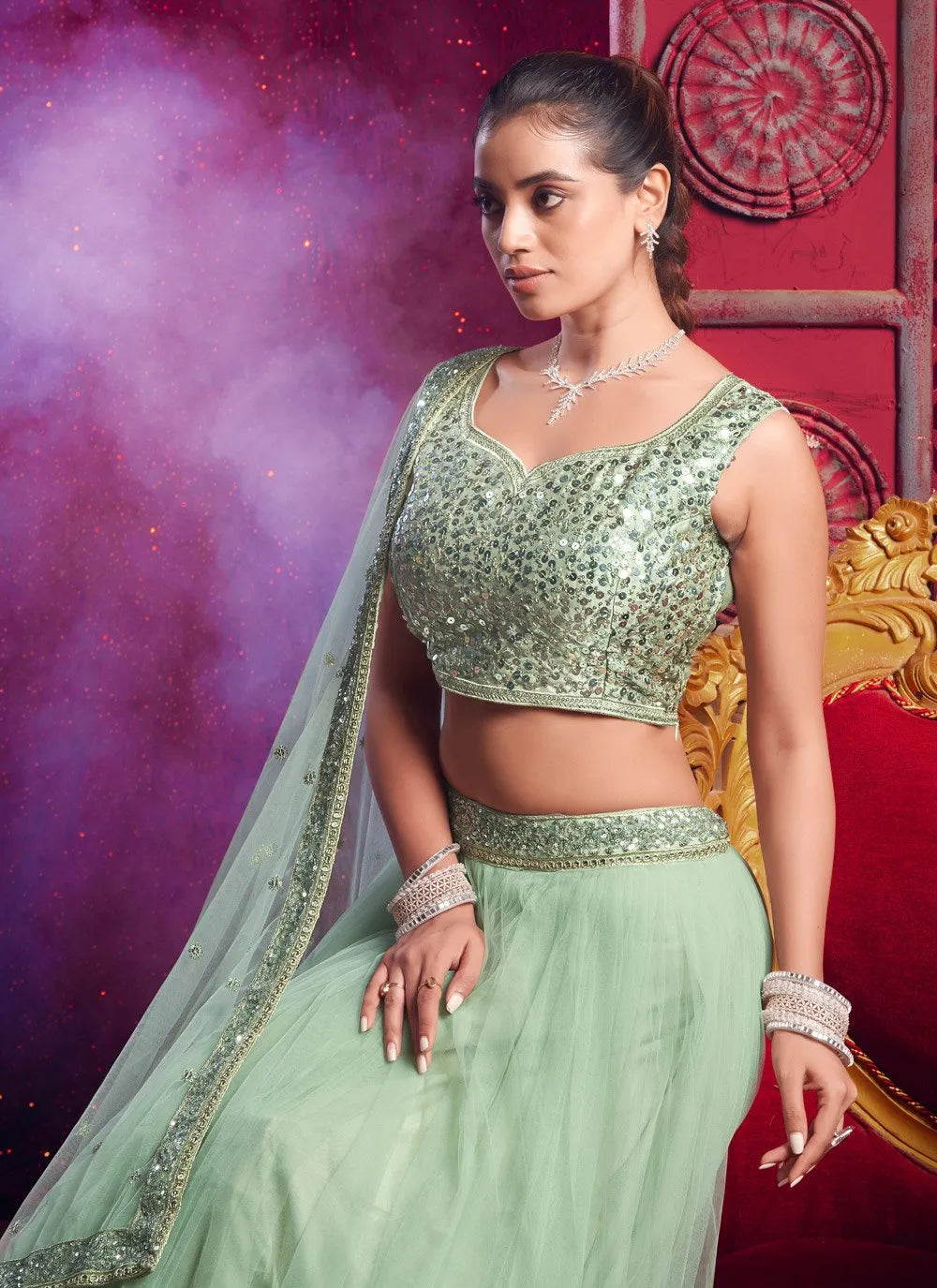 Light Pista Green Designer Classic Lehenga Choli 2025 Cheap Online